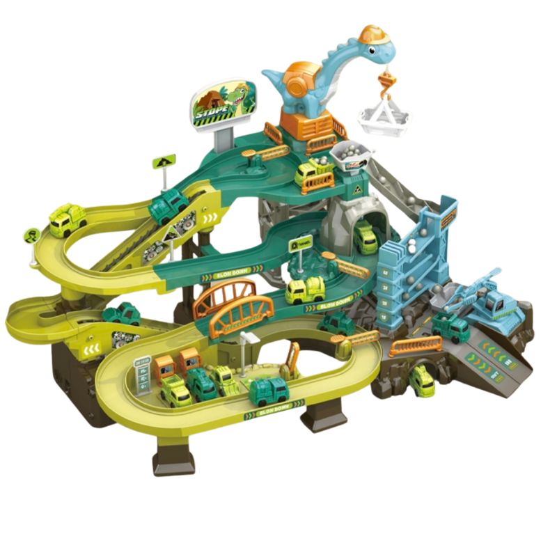Pista de Construcción con Dinosaurios y Escalera Motorizada