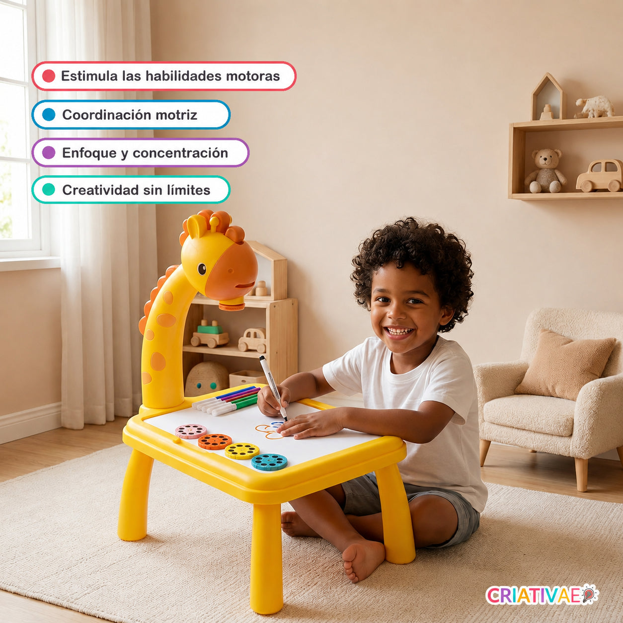 Mesa Proyector Chido para Dibujo Infantil | Pizarrón Mágico con Luz LED y 24 Diseños Chidos | Juguete Educativo Anti-Pantallas | CRIATIVAE
