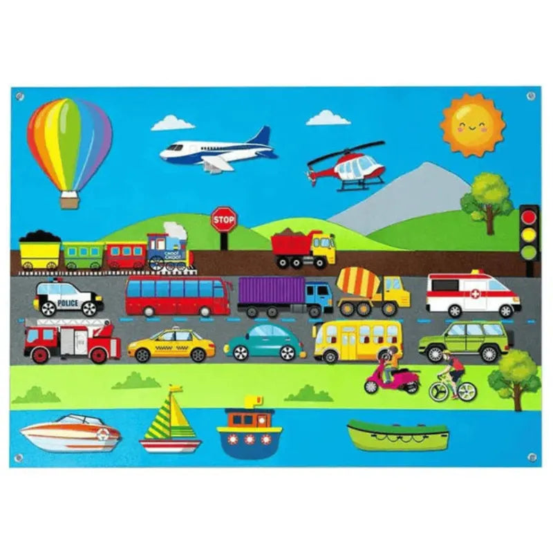 Panel Educativo Interactivo de Fieltro para Niños 3+ | CRIATIVAE Transporte