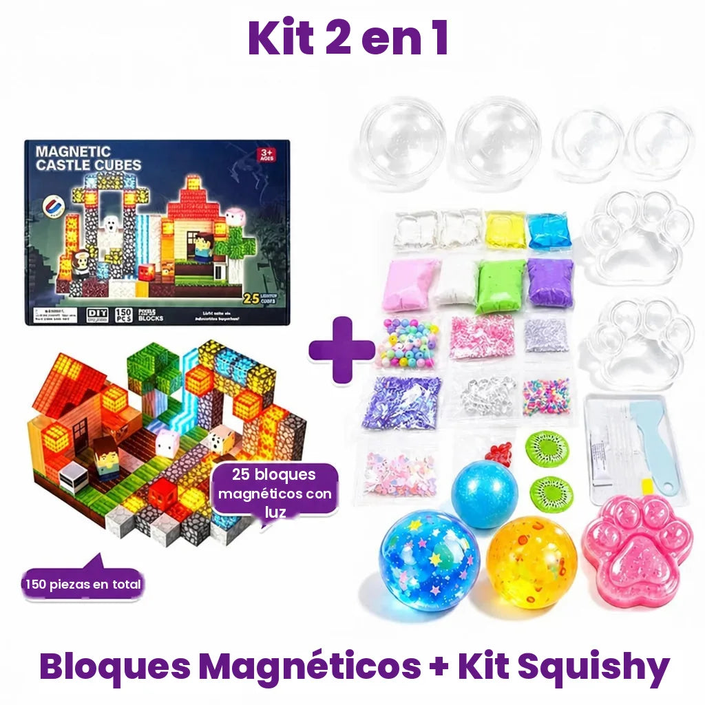 Kit Squishy Patita - Kit + Bloques Magnéticos con Luz