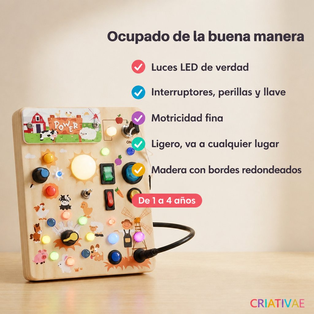 Busy Kids Criativae - Panel Sensorial Montessori con Luces