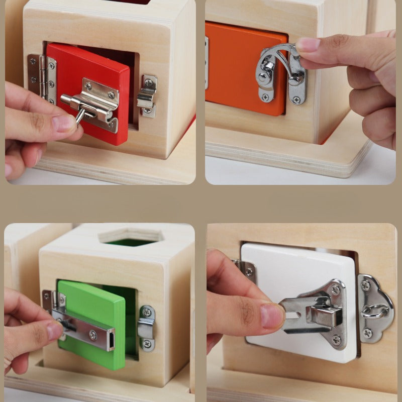 Juego Montessori de 6 Cajas con Cerraduras Individuales