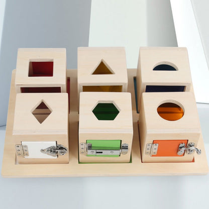 Juego Montessori de 6 Cajas con Cerraduras Individuales