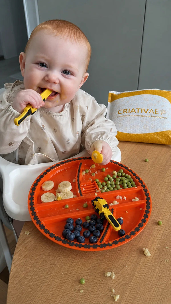 Cuchara Tractor Criativae - Plato y Cubiertos de Obra para Comer Solito