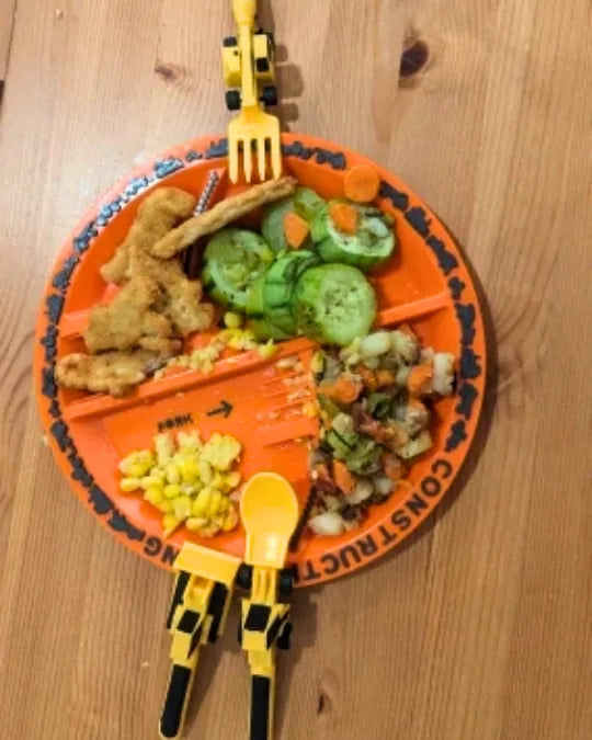 Cuchara Tractor Criativae - Plato y Cubiertos de Obra para Comer Solito