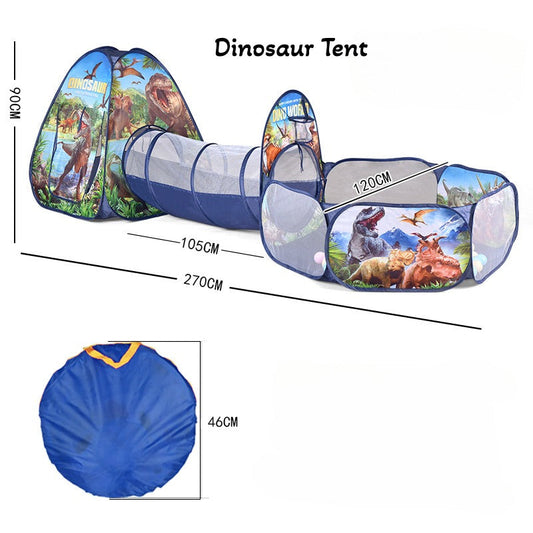 3-in-1 Dino Play Tent con Tunnel y Ball Pit - Foldable Indoor/Outdoor Diversión para Niños
