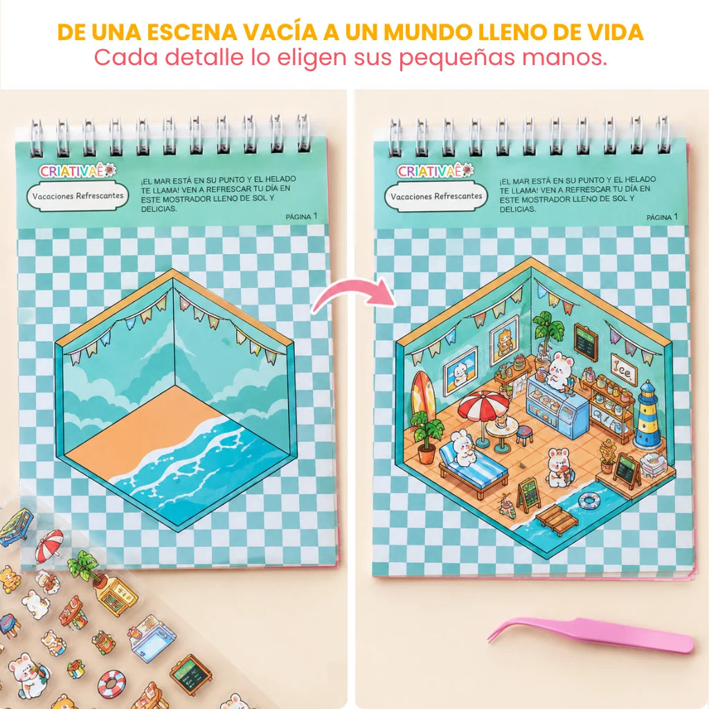 Minimundo Criativae - Libro de Pegatinas de Escenas 3D en Miniatura