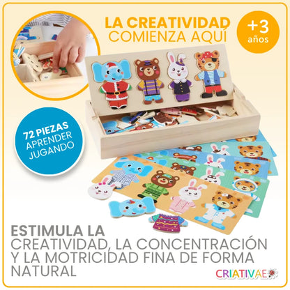 Rompecabezas de Madera para Vestir Animalitos – Juego Educativo de 72 Piezas para Creatividad y Desarrollo Cognitivo | CRIATIVAE