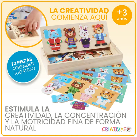 Rompecabezas de Madera para Vestir Animalitos – Juego Educativo de 72 Piezas para Creatividad y Desarrollo Cognitivo | CRIATIVAE