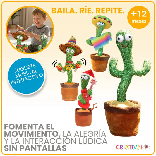 Cacto Bailarín Parlante de Peluche para Bebés – Juguete Interactivo con Sonidos, Baile y Estimulación Sensorial | CRIATIVAE