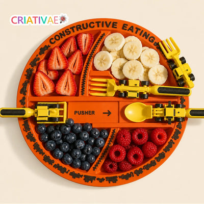Cuchara Tractor Criativae - Plato y Cubiertos de Obra para Comer Solito