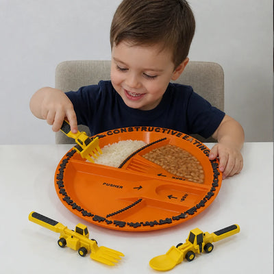 Cuchara Tractor Criativae - Plato y Cubiertos de Obra para Comer Solito