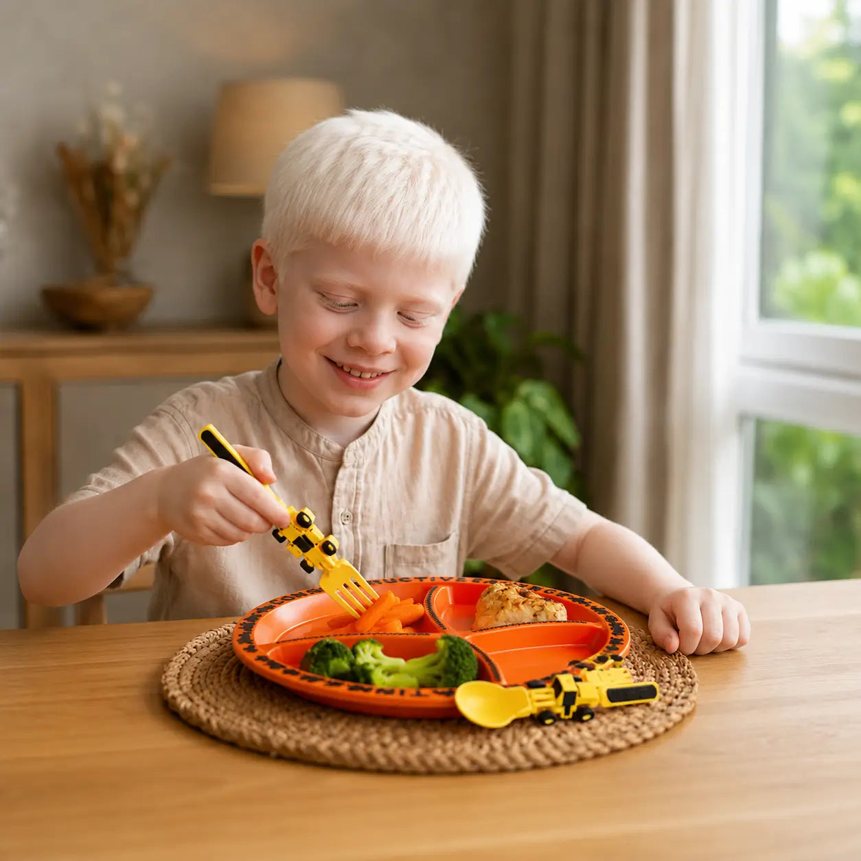 Después — Cuchara Tractor Criativae - Plato y Cubiertos de Obra para Comer Solito