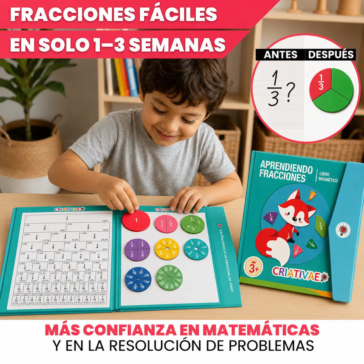 Libro Montessori Didáctico Magnético de Fracciones - Criativae