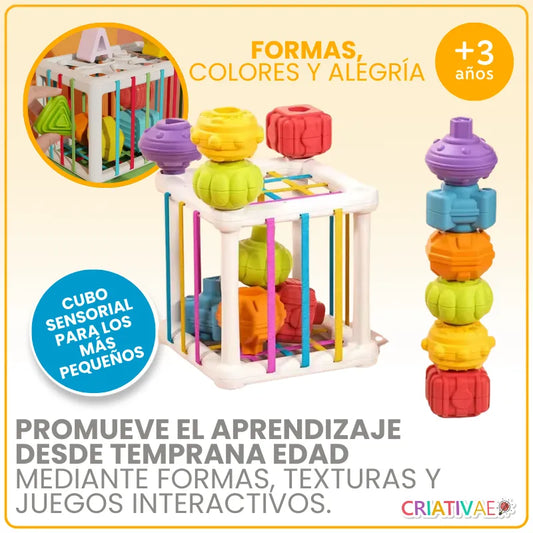 Cubo Sensorial Geométrico Educativo para Bebés 3+ | CRIATIVAE