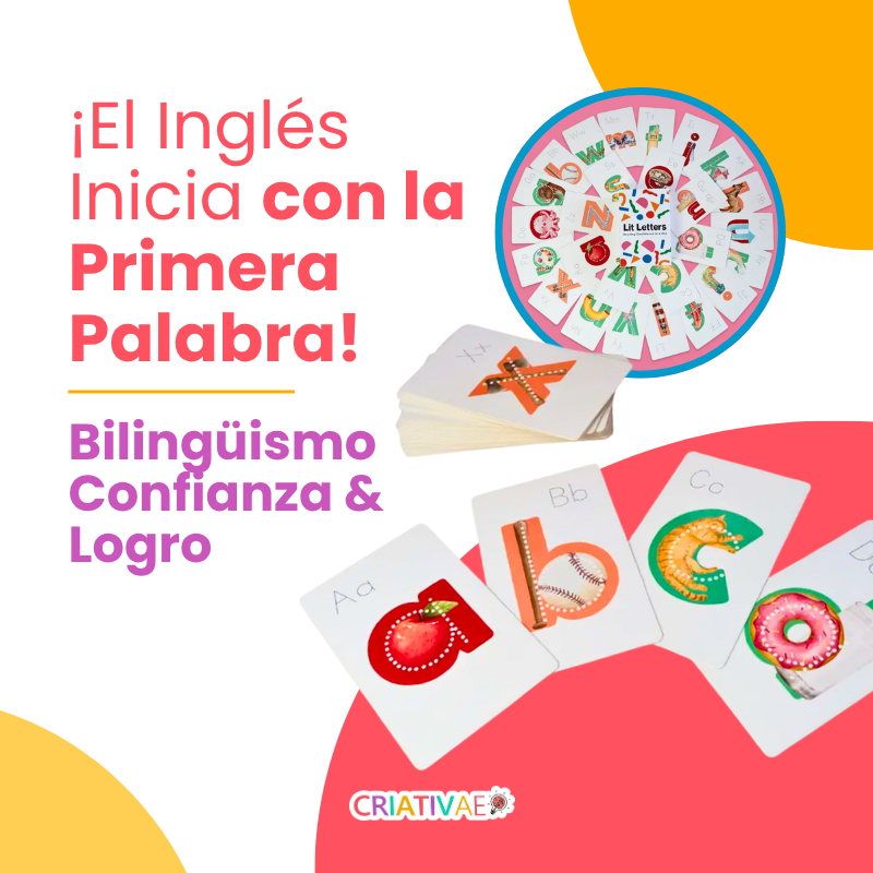 Kit Bilingüe Lit Letters para Aprender Inglés - Alfabetización con Tarjetas Mnemotécnicas y Fonética para Preescolares | CRIATIVAE