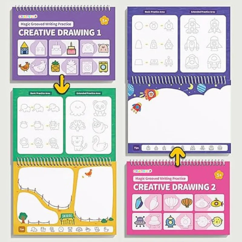 Cuadernos Mágicos Reutilizables 6 en 1 – Escritura, Inglés y Matemáticas para Niños | CRIATIVAE