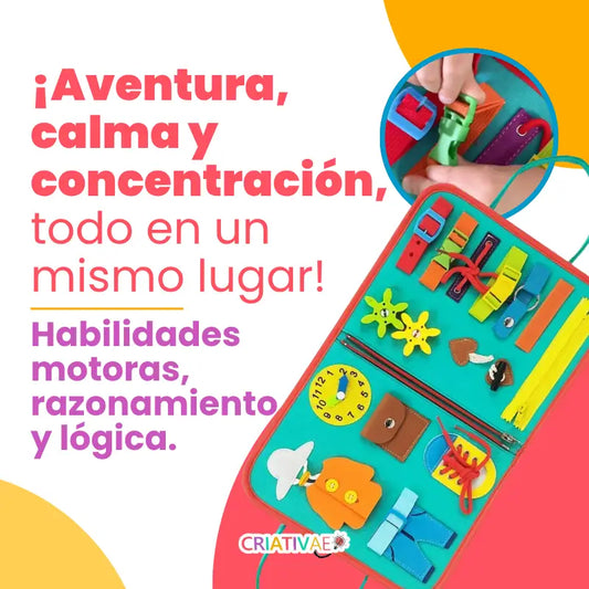 Busy Board Montessori para Niños - Tablero Sensorial de Fieltro Didáctico de Habilidades para la Vida | CRIATIVAE