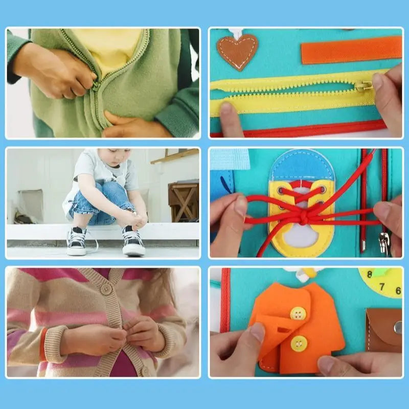 Busy Board Montessori para Niños - Tablero Sensorial de Fieltro Didáctico de Habilidades para la Vida | CRIATIVAE