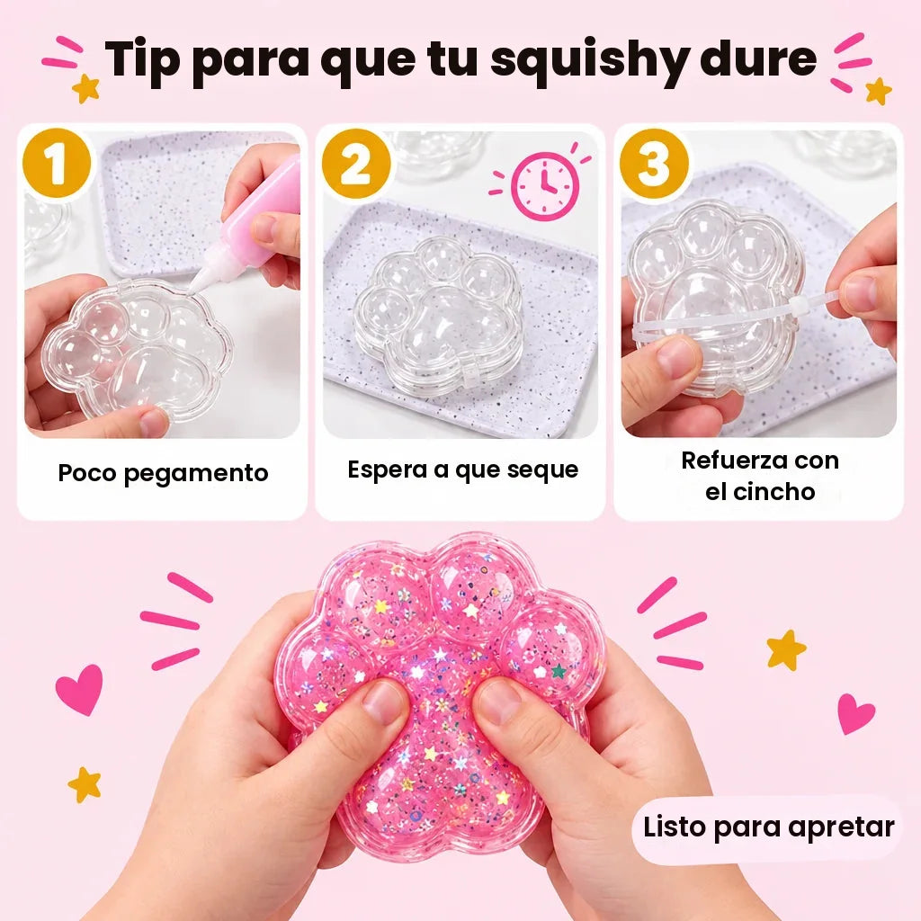 Tip para que el squishy dure: poco pegamento, espera a que seque y refuerza con el cincho