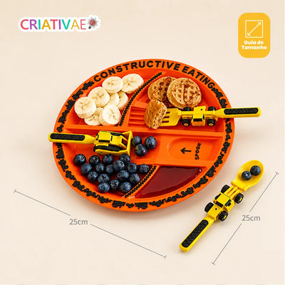 Cuchara Tractor Criativae - Plato y Cubiertos de Obra para Comer Solito