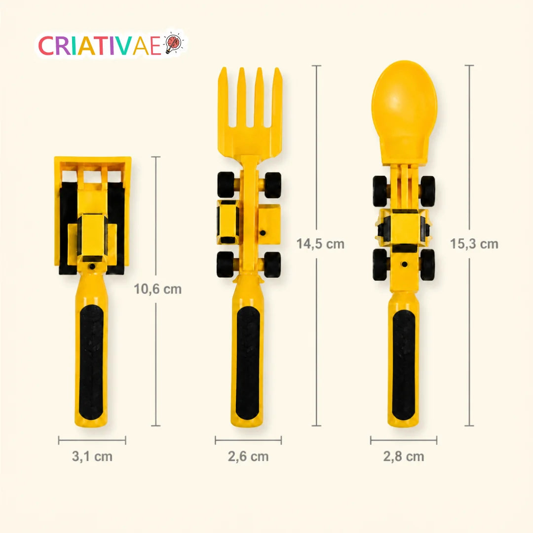 Cuchara Tractor Criativae - Plato y Cubiertos de Obra para Comer Solito
