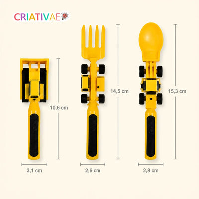 Cuchara Tractor Criativae - Plato y Cubiertos de Obra para Comer Solito