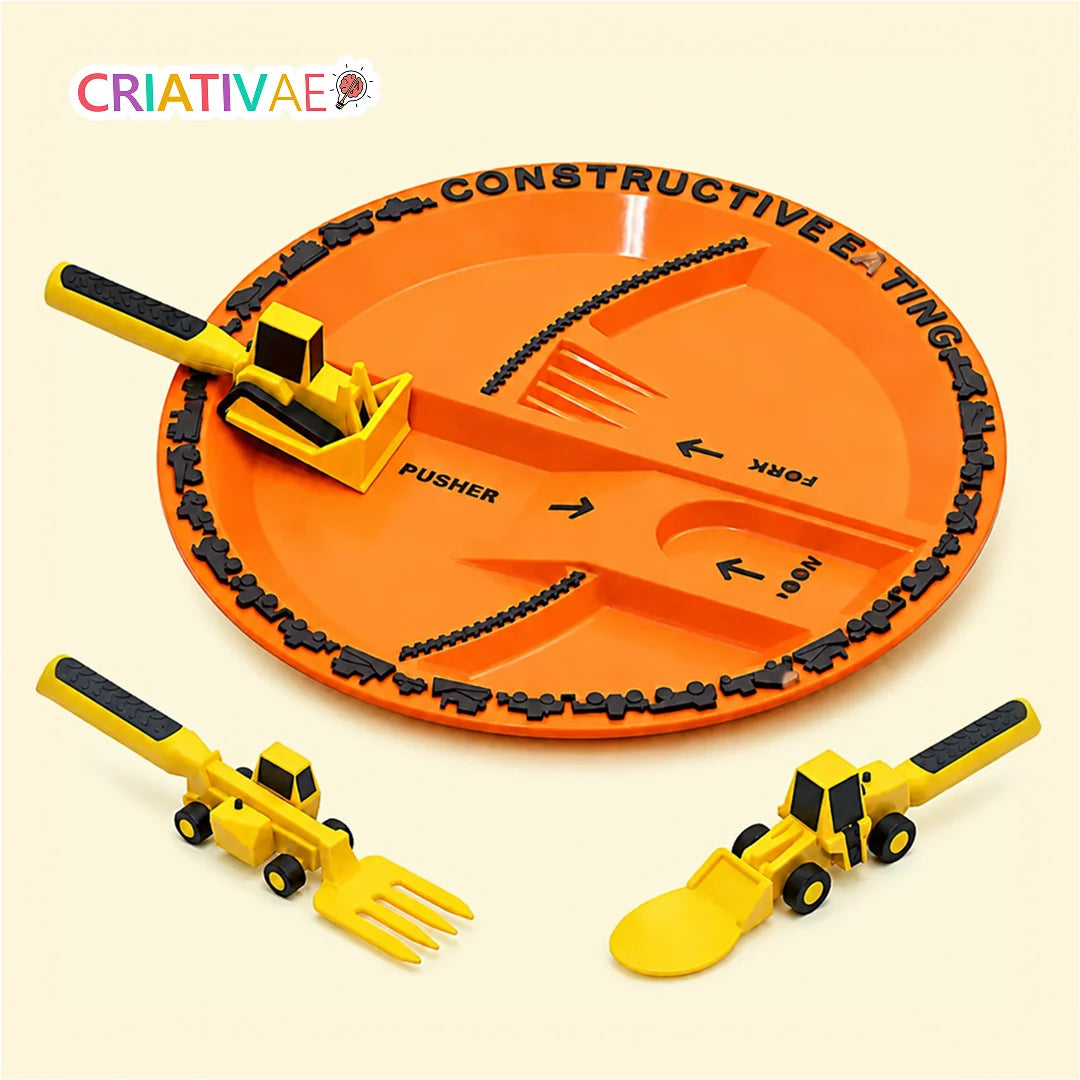 Cuchara Tractor Criativae - Plato y Cubiertos de Obra para Comer Solito