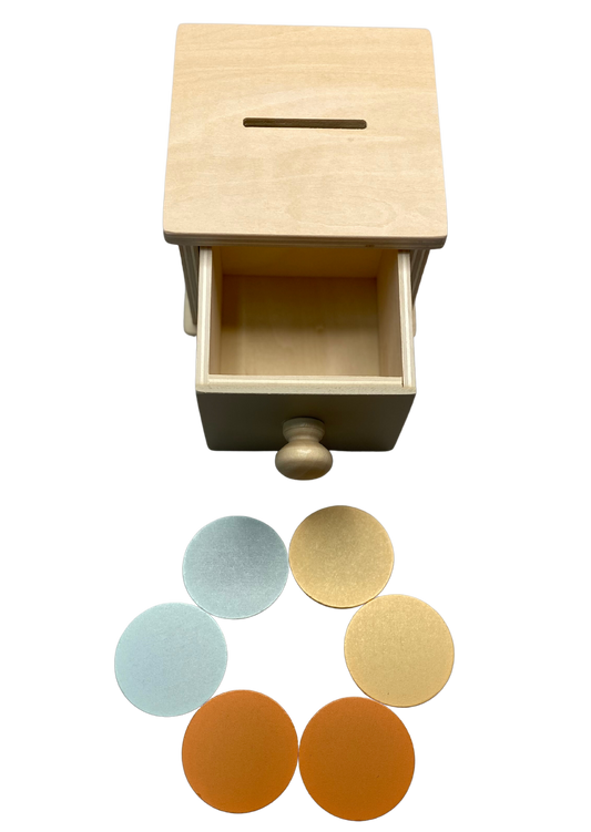 Montessori Object Permanence Box con Coin y Drawer