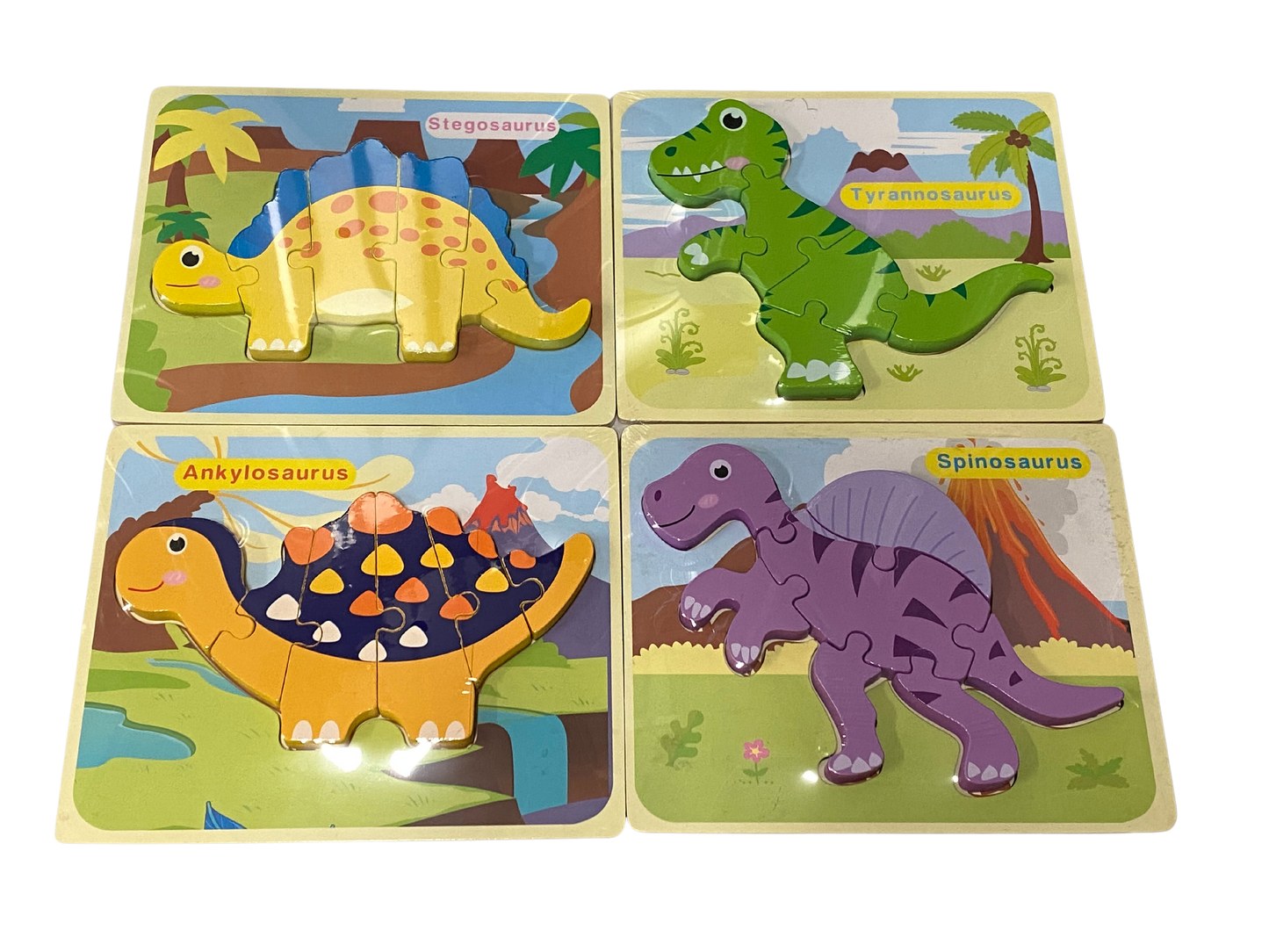 Juego of 4 De madera Dinosaurio Puzzles