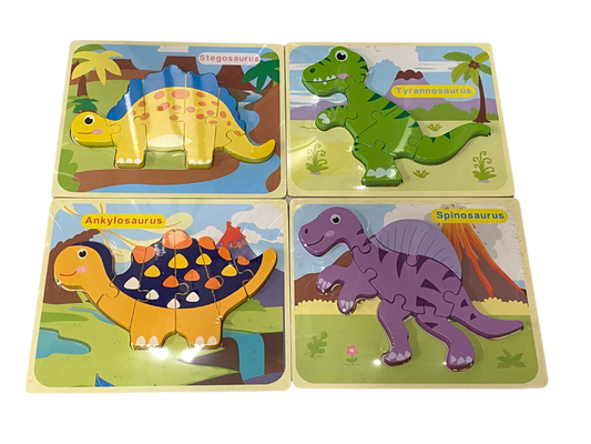 Juego of 4 De madera Dinosaurio Puzzles