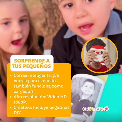Cámara Instantánea para Niños Video 1080P HD, Pantalla 2.4" y Tarjeta 32GB | Impresión Térmica Sin Tinta (Mega Kit) | CRIATIVAE