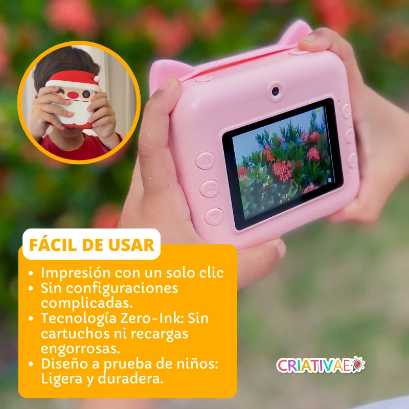 Cámara Instantánea para Niños Video 1080P HD, Pantalla 2.4" y Tarjeta 32GB | Impresión Térmica Sin Tinta (Mega Kit) | CRIATIVAE foto 2