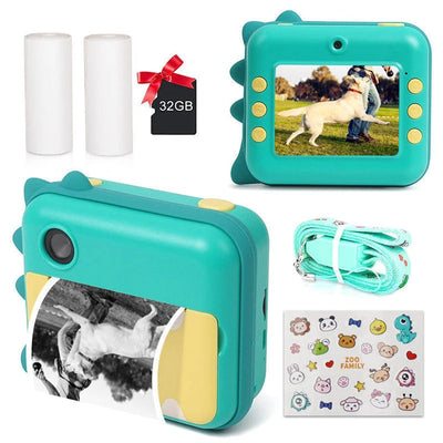 Cámara Instantánea para Niños Video 1080P HD, Pantalla 2.4" y Tarjeta 32GB | Impresión Térmica Sin Tinta (Mega Kit) | CRIATIVAE Dinosaurio
