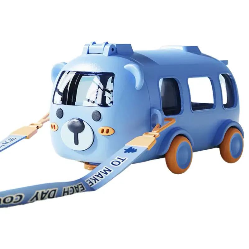 Botella Infantil con Correa Ajustable y Boquilla de Silicona | CRIATIVAE Osito de peluche Azul (490 ml)