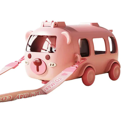 Botella Infantil con Correa Ajustable y Boquilla de Silicona | CRIATIVAE Osito de peluche Rosa (490 ml)