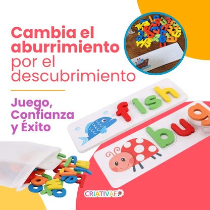 Juego de Alfabetización y Ortografía para Niños - Tablero para Deletrear con Cartas y Letras de Madera | CRIATIVAE