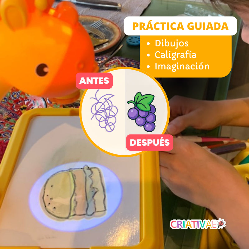 Mesa Proyector Chido para Dibujo Infantil | Pizarrón Mágico con Luz LED y 24 Diseños Chidos | Juguete Educativo Anti-Pantallas | CRIATIVAE