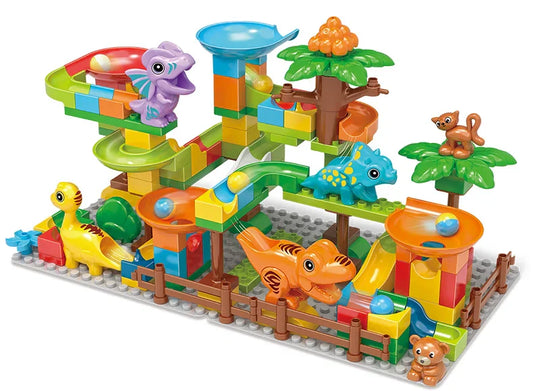 Dinosaur-Themed Marble Run Adventure Juego - 135 bloques de construcción