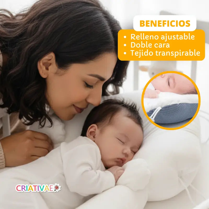 Almohada Anatómica Moldeadora para Bebés Recién Nacidos | Previene Cabeza Plana (Plagiocefalia) | Hipoalergénica y Lavable | CRIATIVAE