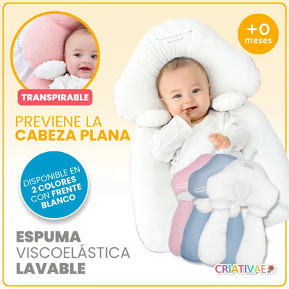 Almohada Anatómica Moldeadora para Bebés Recién Nacidos | Previene Cabeza Plana (Plagiocefalia) | Hipoalergénica y Lavable | CRIATIVAE