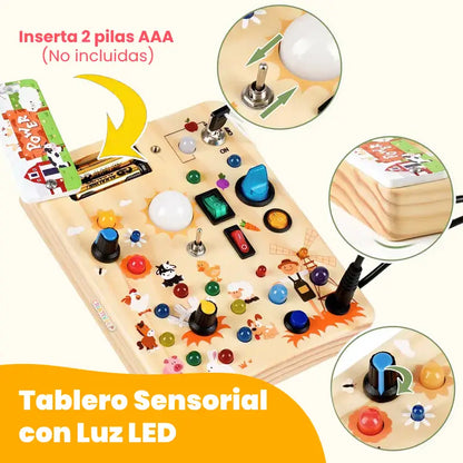 Panel de Actividades Montessori con Luces LED y Tema de Granja – Juguete Educativo de Madera