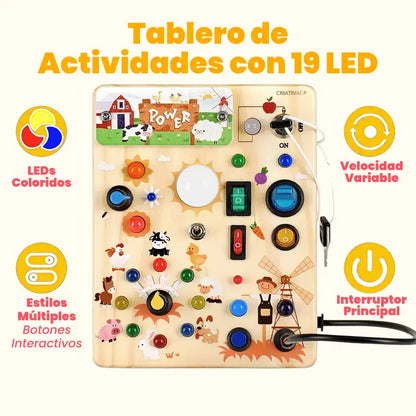 Panel de Actividades Montessori con Luces LED y Tema de Granja – Juguete Educativo de Madera