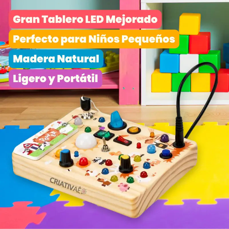 Panel de Actividades Montessori con Luces LED y Tema de Granja – Juguete Educativo de Madera
