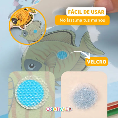 Kit de 4 Libros Didácticos de Cartón para Niños | Actividades Interactivas con Velcro | Estimulación Temprana y Habilidades Cognitivas (+2 Años) | CRIATIVAE