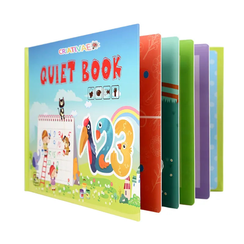 Kit de 4 Libros Didácticos de Cartón para Niños | Actividades Interactivas con Velcro | Estimulación Temprana y Habilidades Cognitivas (+2 Años) | CRIATIVAE