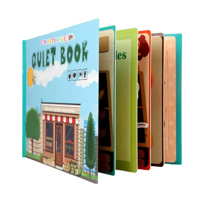 Kit de 4 Libros Didácticos de Cartón para Niños | Actividades Interactivas con Velcro | Estimulación Temprana y Habilidades Cognitivas (+2 Años) | CRIATIVAE Frutas y Verduras