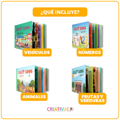 Kit de 4 Libros Didácticos de Cartón para Niños | Actividades Interactivas con Velcro | Estimulación Temprana y Habilidades Cognitivas (+2 Años) | CRIATIVAE foto 2