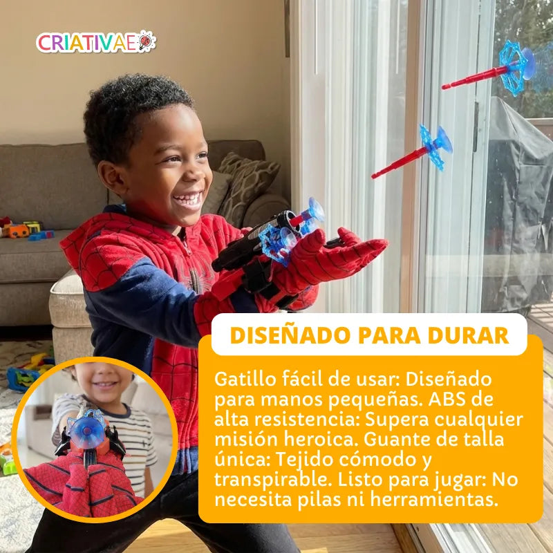Lanzador de Telarañas Spider Shot - Set de Guante de Héroe y Dardos de Ventosa Suave | CRIATIVAE