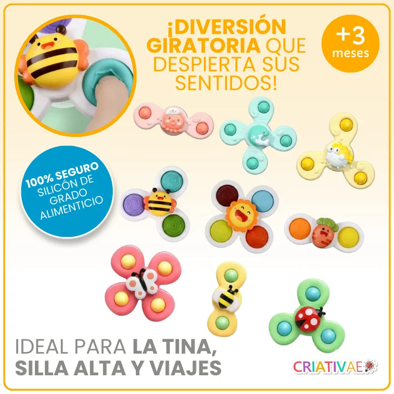 Set de Giradores de Succión para Bebé - Juguete Didáctico de Silicón para Silla Alta y Tina | CRIATIVAE
